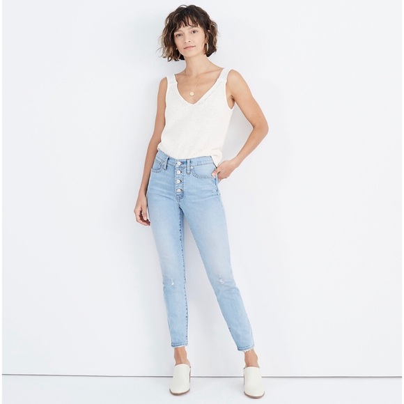 Madewell 9" Mid-Rise Skinny Crop Jeans in Asbury Wash Button-Front Edition Sz 34 - Picture 1 of 8